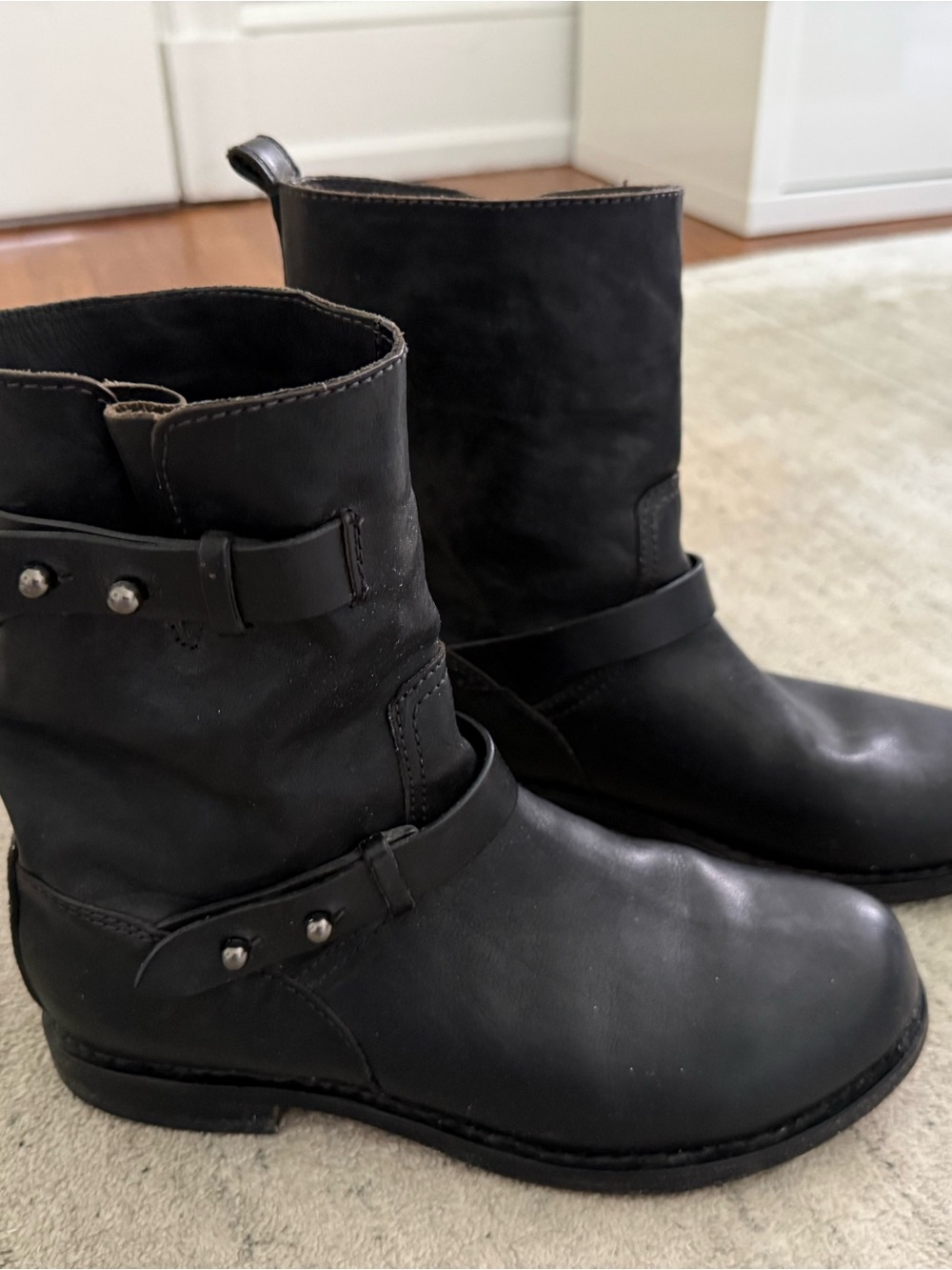 rag & bone Black Leather Studded Ankle Booties